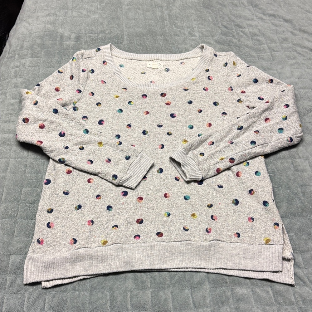 Maison Jules Knit Sweater, Gray, Colorful Polka Dots, Size L